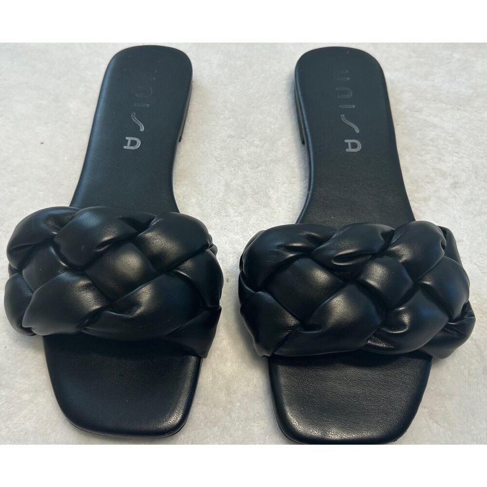 Unisa Synthia Ankle Strap Womens Black Flat Dress Sandals Flip Flops Size 8.5M
